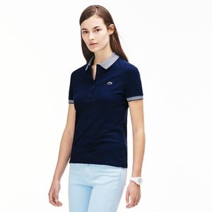 Lacoste Women's Caviar Piqué Polo Shirt - Navy Blue/white